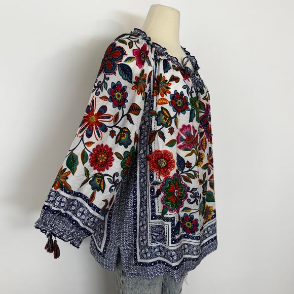 John Mark Floral Print Embroidery Top Tunic Peasant Blouuse Multi 3/4 Sleeves 1X - Picture 5 of 10